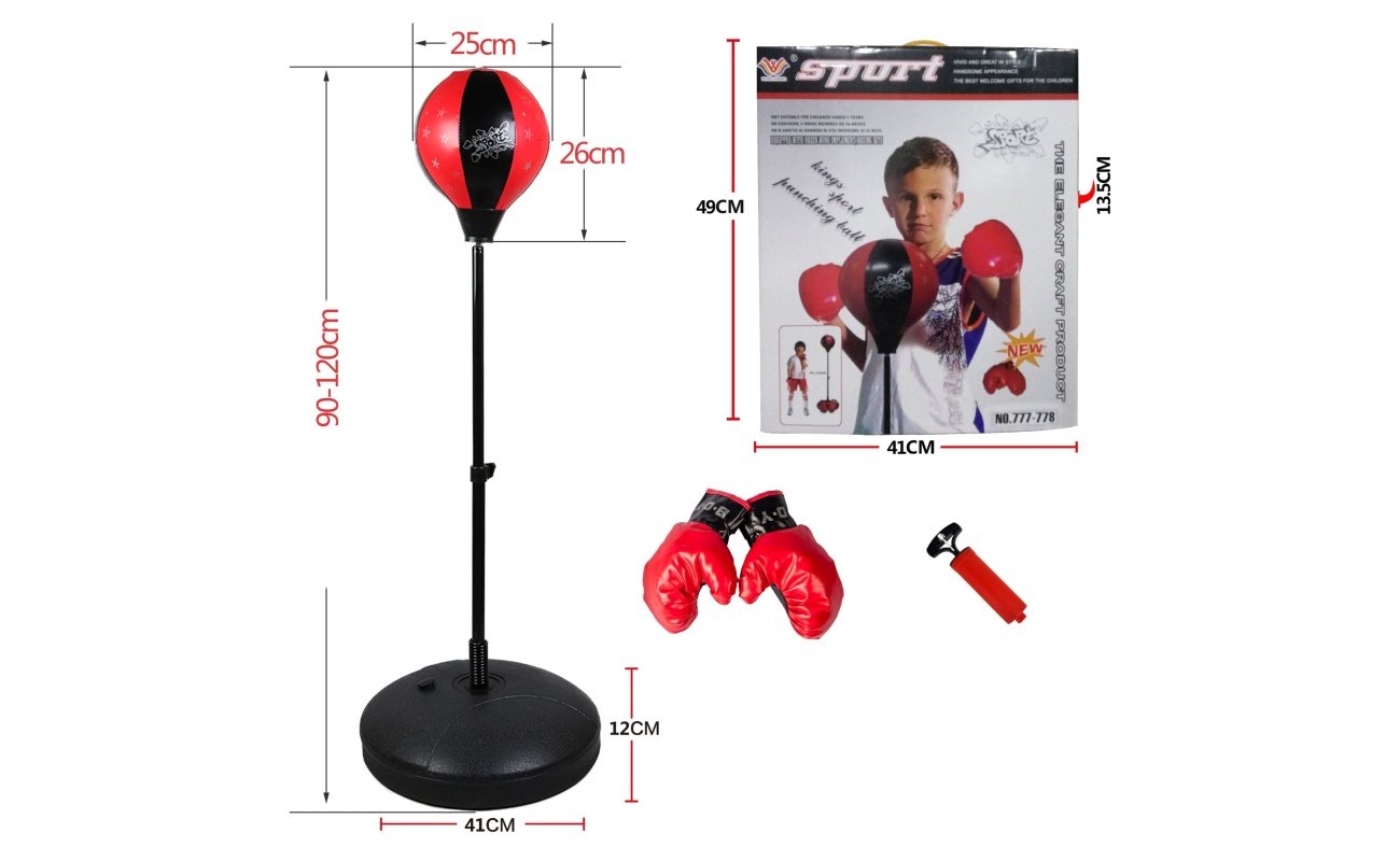 Vaikiškas bokso rinkinys su reguliuojamu stovu (iki 120cm)