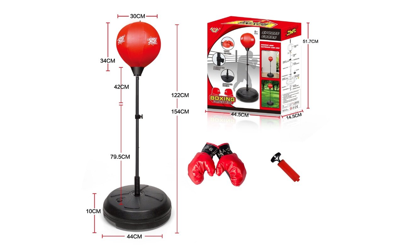 Vaikiškas bokso rinkinys su reguliuojamu stovu (iki 154 cm)