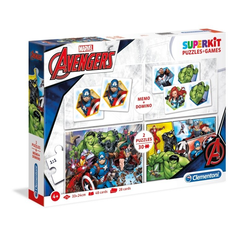 Clementoni supercolor dėlionė + domino “The Avengers” 2×30 pcs