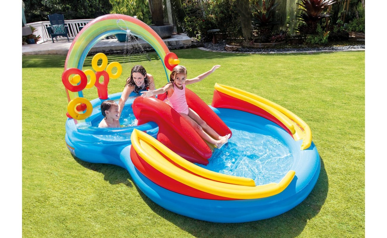 Pripučiamas baseinas (žaidimų aikštelė) INTEX Rainbow Ring Play Center 297x193x135 cm