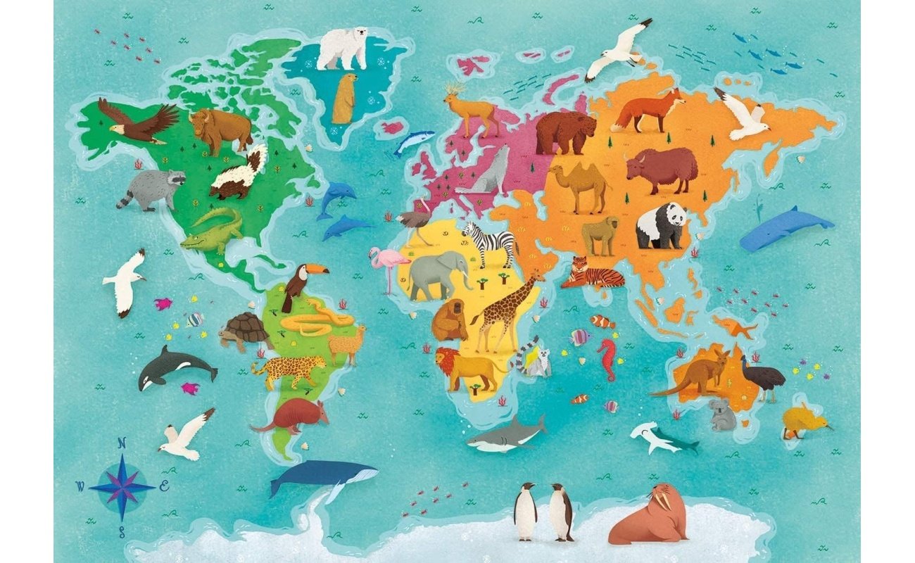 Clementoni Supercolor dėlionė “Exploring Maps – Animals in the World” 250pcs