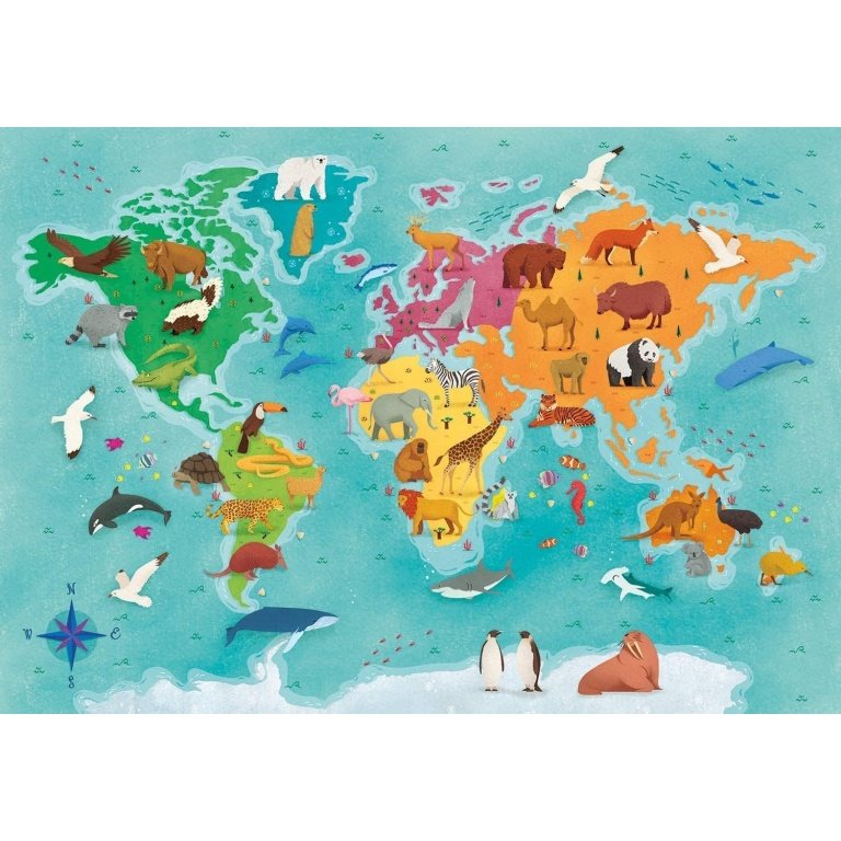 Clementoni Supercolor dėlionė “Exploring Maps – Animals in the World” 250pcs