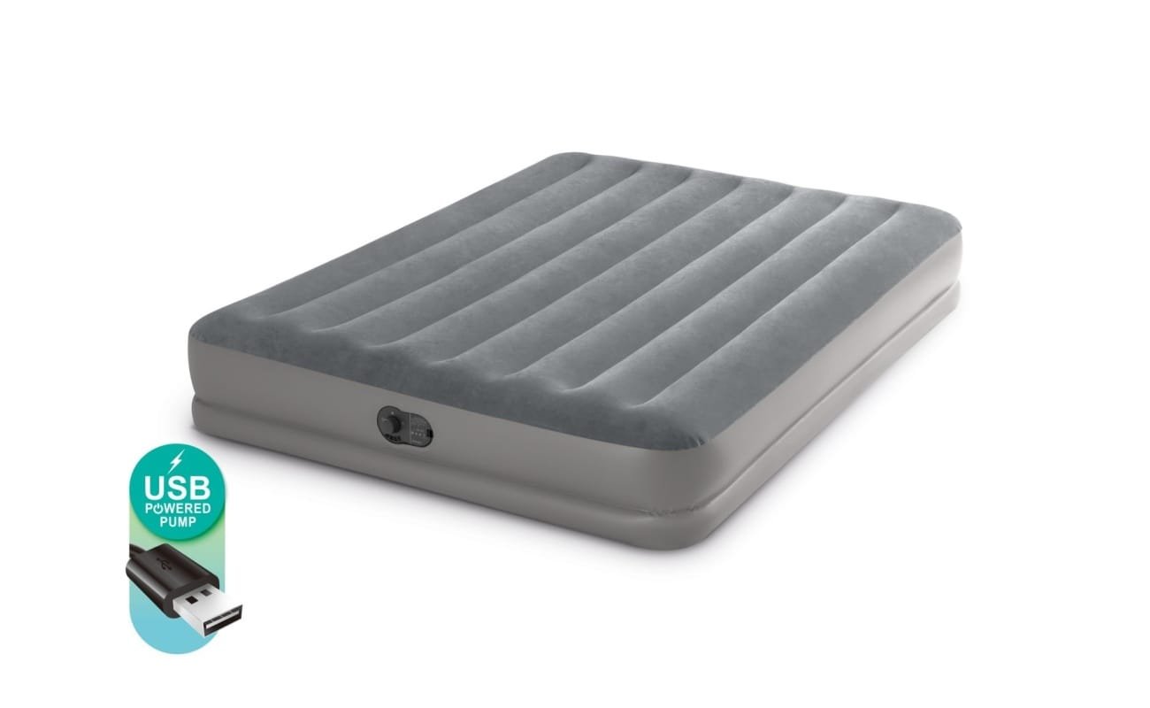 Pripučiamas čiužinys INTEX Queen Dura-Beam, Prestige Downy Airbed su USB pompa, 152x203x30cm