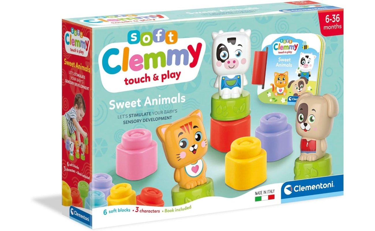 Clementoni kaladėlės Soft Clemmy su knygute “Sweet Animals”