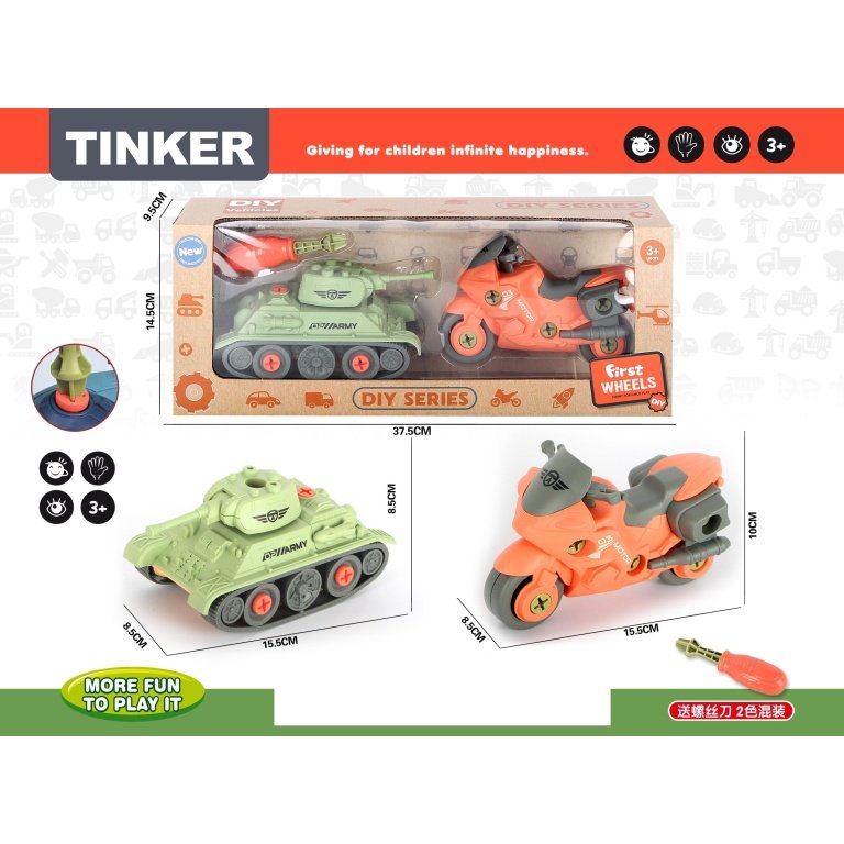 DIY Konstravimo Rinkinys „Tinker: Pirmieji Ratai“ – Tankas ir Motociklas