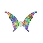 Spalvotais LED žiburėliais šviečiantys fėjos sparnai išskleistais sparnai