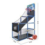 Vaikų 142 cm krepšinio žaidimo stovas su matmenimis – 91 cm ilgis, 47 cm plotis, 142 cm aukštis.