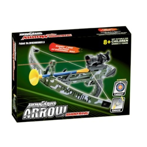 Žaislinio arbaleto rinkinys dėžutėje – vaikams nuo 8 metų, su taikiniu ir strėlėmis.