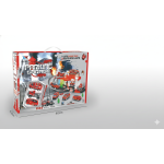 Gaisrinės garažo rinkinys dėžėje, pakuotės nuotrauka su 40 cm pločio ir 8,5 cm gylio matmenimis.