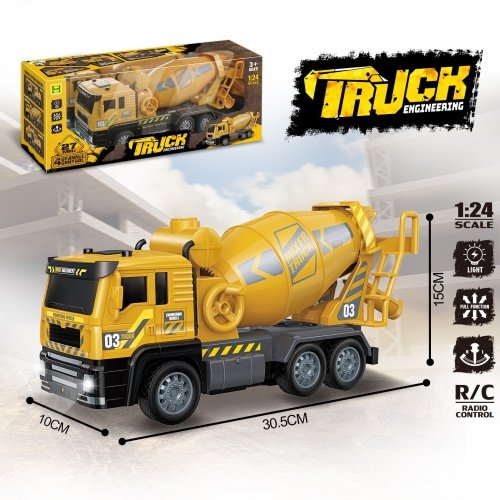 R/B valdomas žaislinis betonvežis su šviesomis ir garsais, 1:24 mastelis