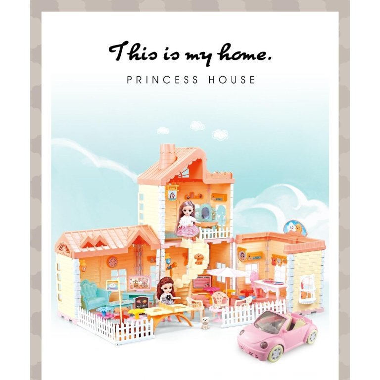 Princesės lėlių namelis su automobiliu – pagrindinis vaizdas