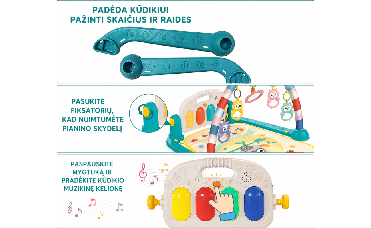 Kūdikių žaidimų kilimėlis su pianinu ir žaislais